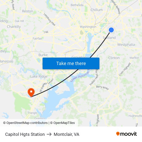 Capitol Hgts Station to Montclair, VA map