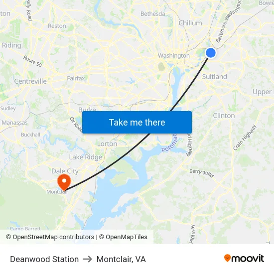 Deanwood Station to Montclair, VA map