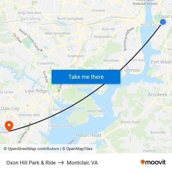 Oxon Hill Park & Ride to Montclair, VA map