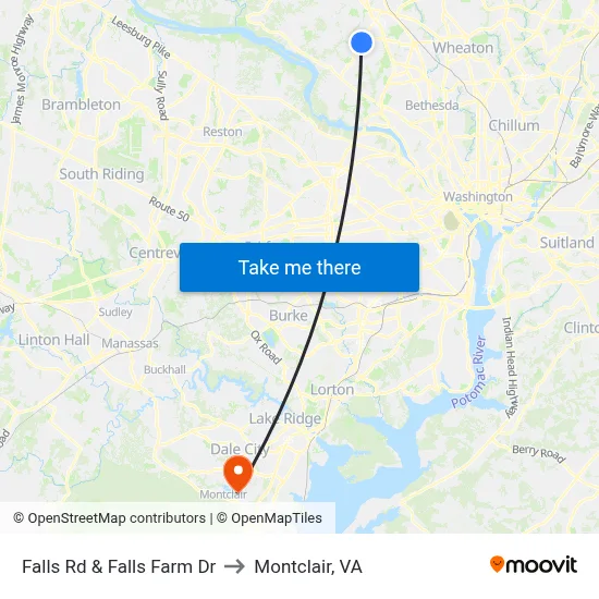 Falls Rd & Falls Farm Dr to Montclair, VA map