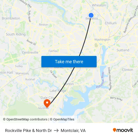 Rockville Pike & North Dr to Montclair, VA map