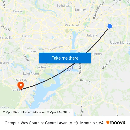 Campus Way South at Central Avenue to Montclair, VA map