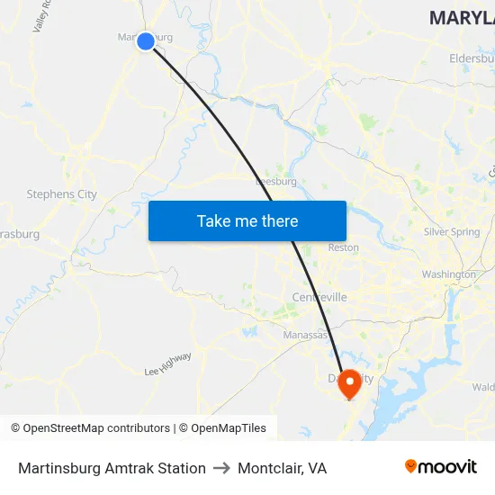 Martinsburg Amtrak Station to Montclair, VA map