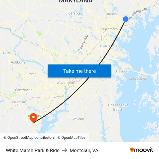 White Marsh Park & Ride to Montclair, VA map