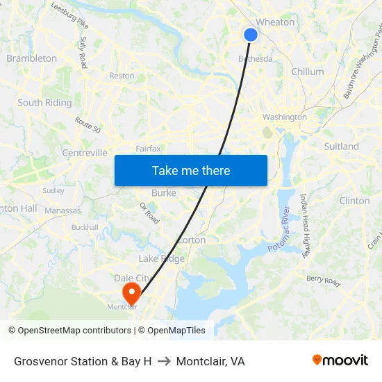 Grosvenor Station & Bay H to Montclair, VA map