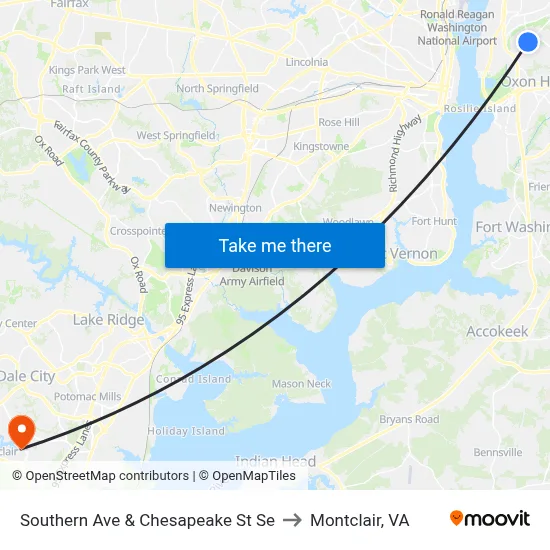 Southern Ave & Chesapeake St Se to Montclair, VA map