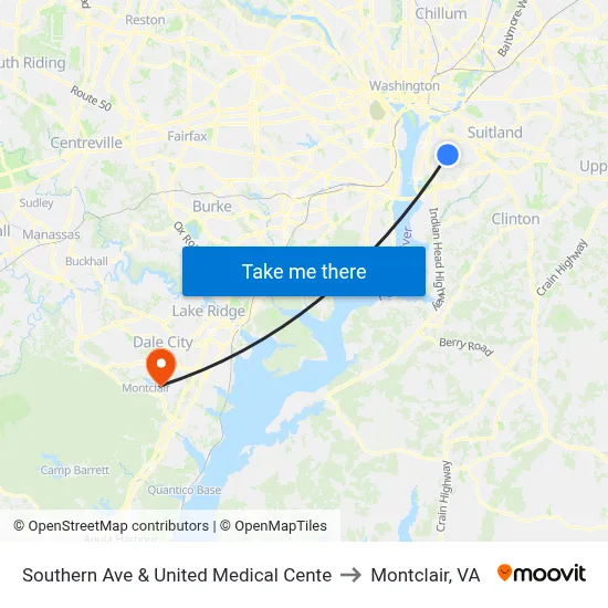 Southern Ave & United Medical Cente to Montclair, VA map