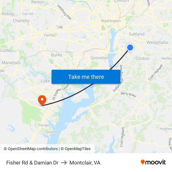 Fisher Rd & Damian Dr to Montclair, VA map