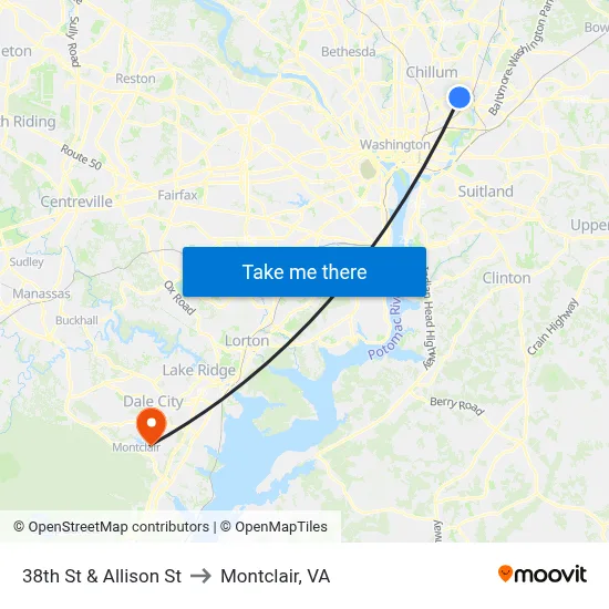 38th St & Allison St to Montclair, VA map
