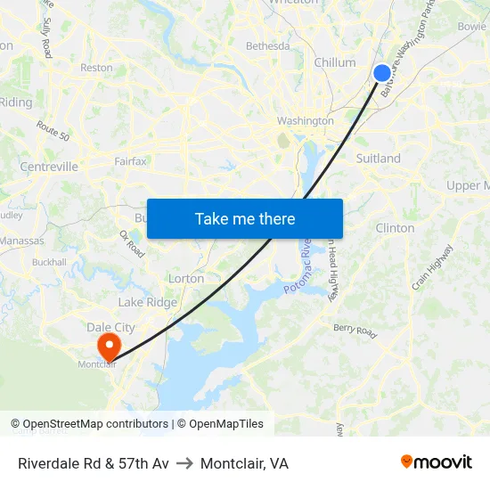 Riverdale Rd & 57th Av to Montclair, VA map