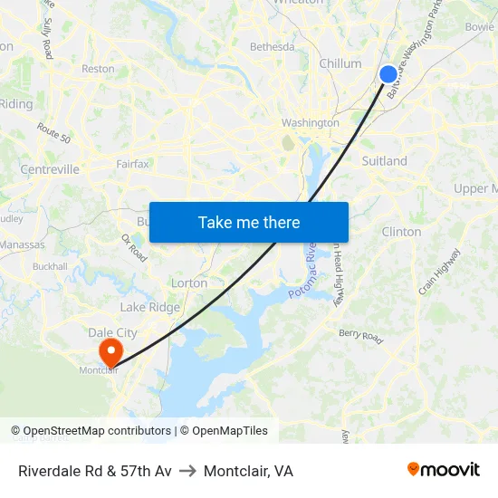 Riverdale Rd & 57th Av to Montclair, VA map