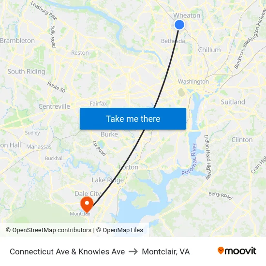 Connecticut Ave & Knowles Ave to Montclair, VA map