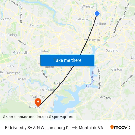 E University Bv & N Williamsburg Dr to Montclair, VA map