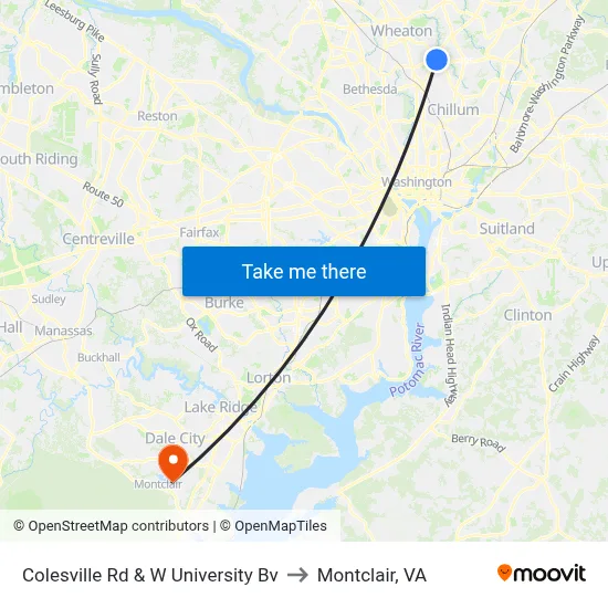 Colesville Rd & W University Bv to Montclair, VA map