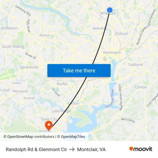Randolph Rd & Glenmont Cir to Montclair, VA map