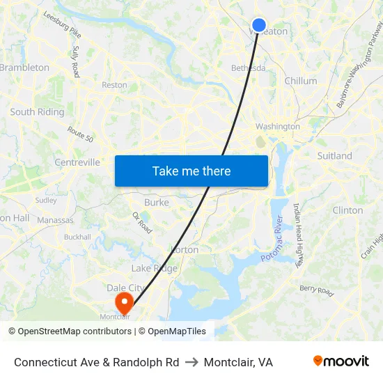 Connecticut Ave & Randolph Rd to Montclair, VA map