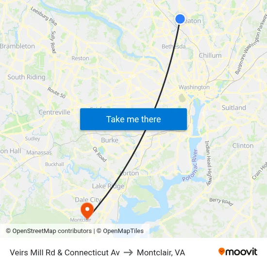 Veirs Mill Rd & Connecticut Av to Montclair, VA map