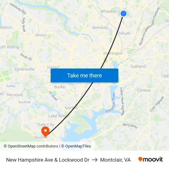 New Hampshire Ave & Lockwood Dr to Montclair, VA map