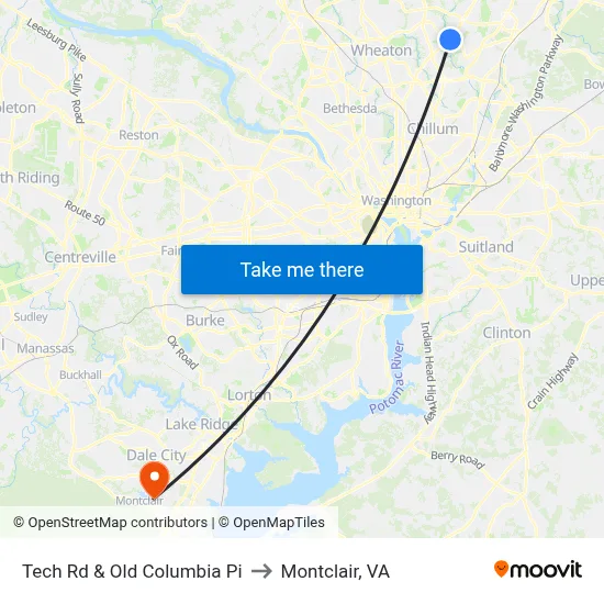 Tech Rd & Old Columbia Pi to Montclair, VA map