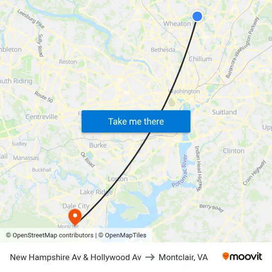 New Hampshire Av & Hollywood Av to Montclair, VA map