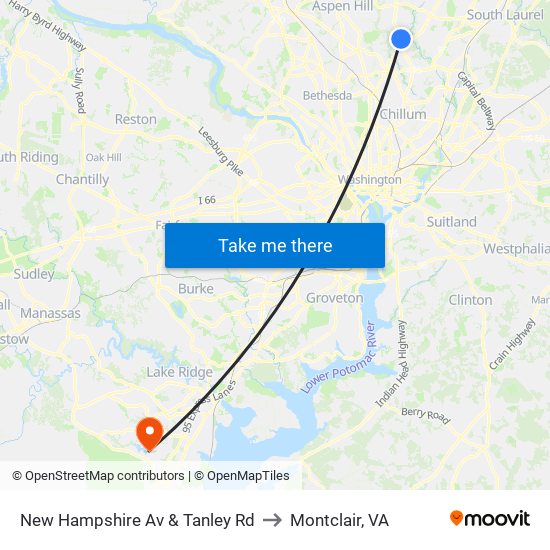 New Hampshire Av & Tanley Rd to Montclair, VA map