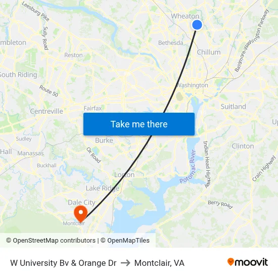 W University Bv & Orange Dr to Montclair, VA map