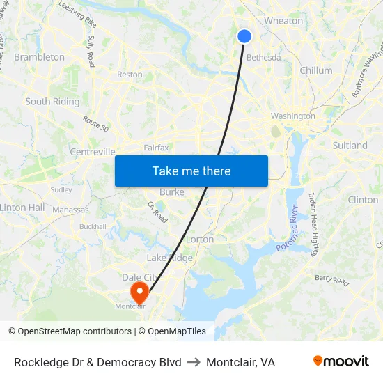 Rockledge Dr & Democracy Blvd to Montclair, VA map