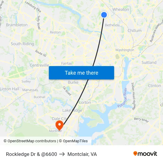 Rockledge Dr & @6600 to Montclair, VA map