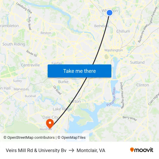 Veirs Mill Rd & University Bv to Montclair, VA map