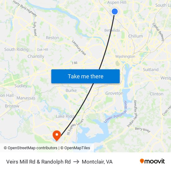 Veirs Mill Rd & Randolph Rd to Montclair, VA map