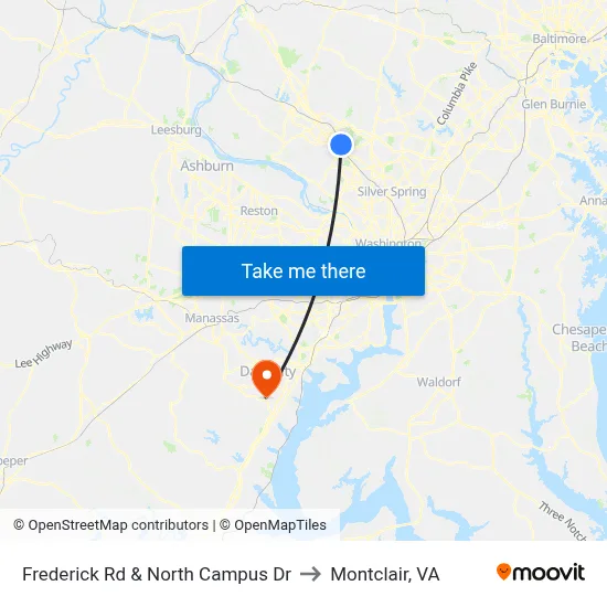 Frederick Rd & North Campus Dr to Montclair, VA map