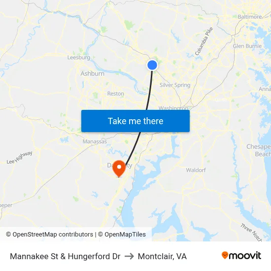 Mannakee St & Hungerford  Dr to Montclair, VA map