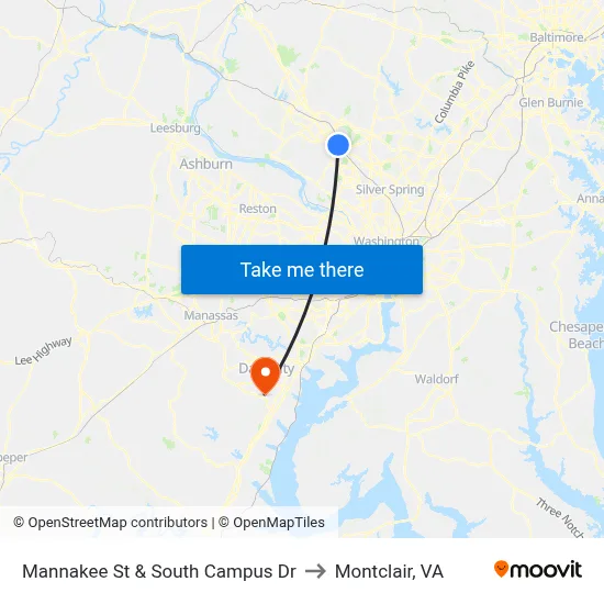 Mannakee St & South Campus Dr to Montclair, VA map