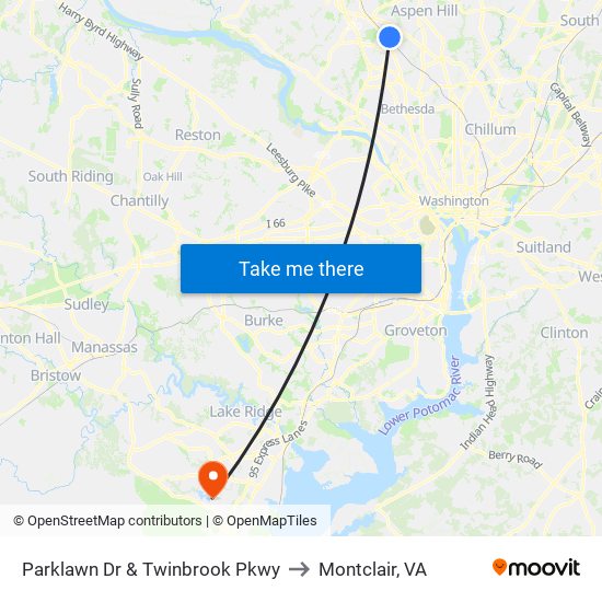 Parklawn Dr & Twinbrook Pkwy to Montclair, VA map