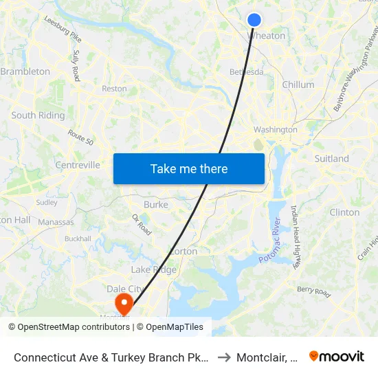 Connecticut Ave & Turkey Branch Pkwy to Montclair, VA map