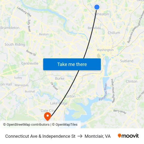 Connecticut Ave & Independence St to Montclair, VA map