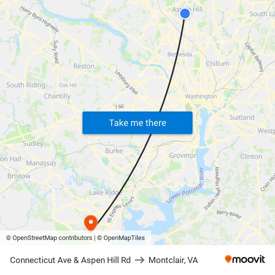 Connecticut Ave & Aspen Hill Rd to Montclair, VA map