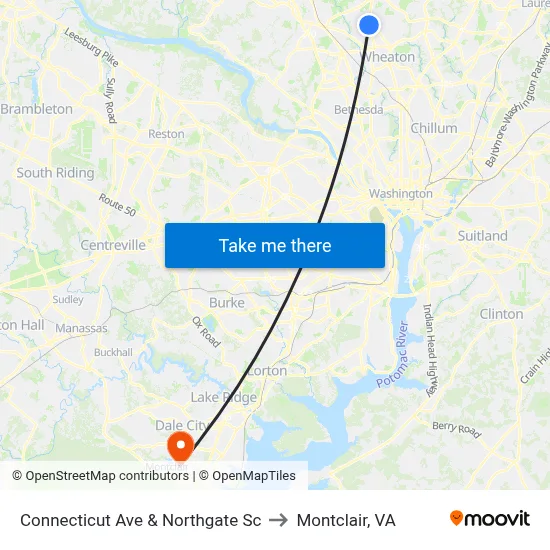 Connecticut Ave & Northgate Sc to Montclair, VA map