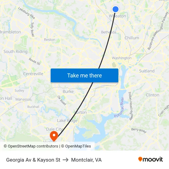 Georgia Av & Kayson St to Montclair, VA map