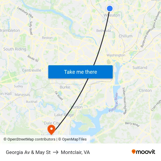 Georgia Av & May St to Montclair, VA map