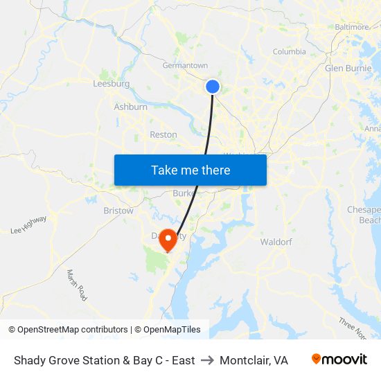 Shady Grove Station & Bay C - East to Montclair, VA map