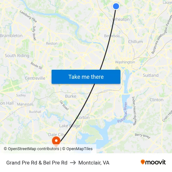 Grand Pre Rd & Bel Pre Rd to Montclair, VA map