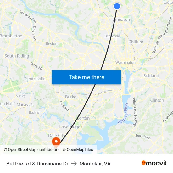 Bel Pre Rd & Dunsinane Dr to Montclair, VA map
