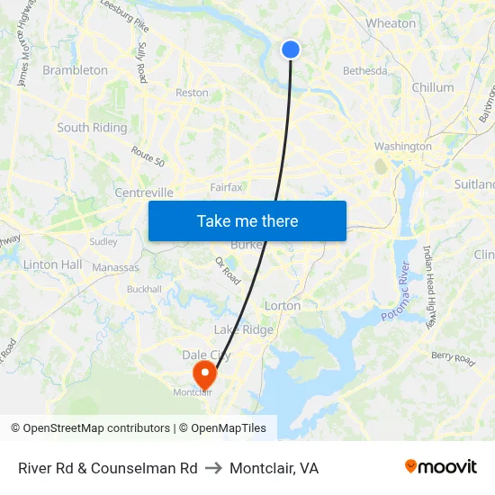 River Rd & Counselman Rd to Montclair, VA map