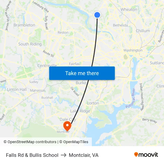 Falls Rd & Bullis School to Montclair, VA map