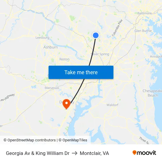 Georgia Av & King William Dr to Montclair, VA map