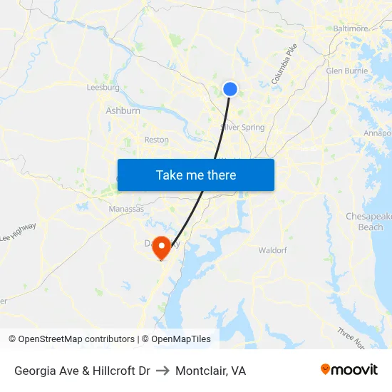 Georgia Ave & Hillcroft Dr to Montclair, VA map