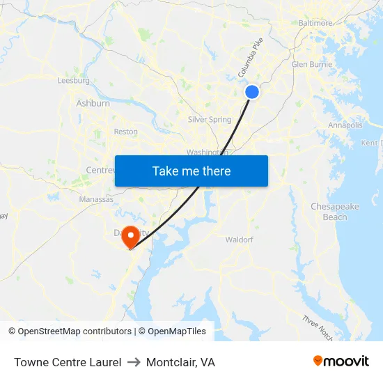 Towne Centre Laurel to Montclair, VA map