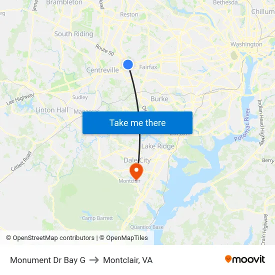 Monument Dr Bay G to Montclair, VA map