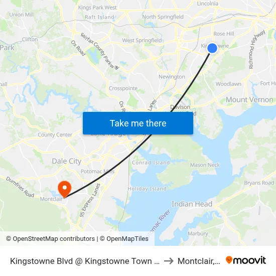 Kingstowne Blvd @ Kingstowne Town Centre to Montclair, VA map
